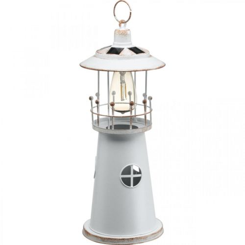 Floristik24 Faro con illuminazione, luce solare, bianco caldo, decorazione da giardino marittimo H47cm Ø18cm