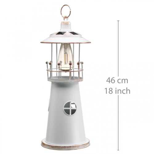 Floristik24 Faro con illuminazione, luce solare, bianco caldo, decorazione da giardino marittimo H47cm Ø18cm