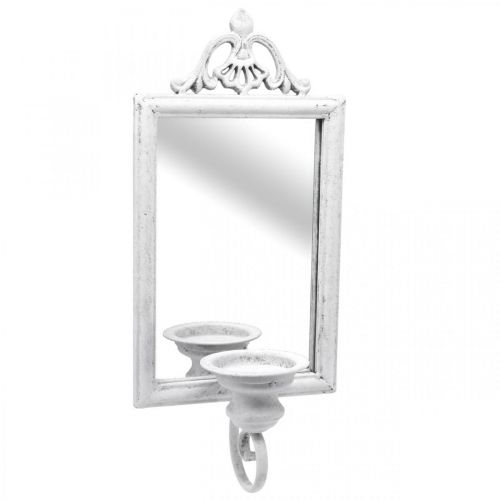 Floristik24 Specchio Effetto Antico con Portacandele in Metallo Bianco Shabby H50cm