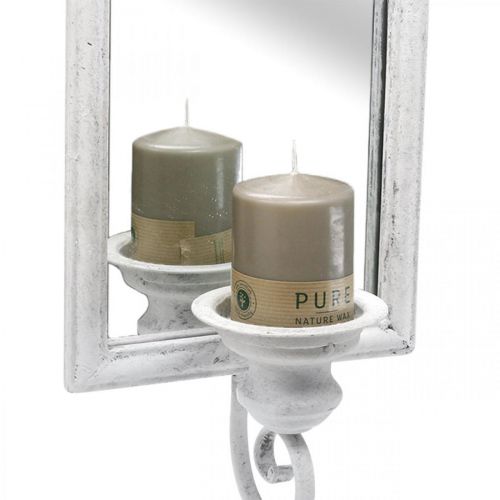 Prodotto Specchio Effetto Antico con Portacandele in Metallo Bianco Shabby H50cm