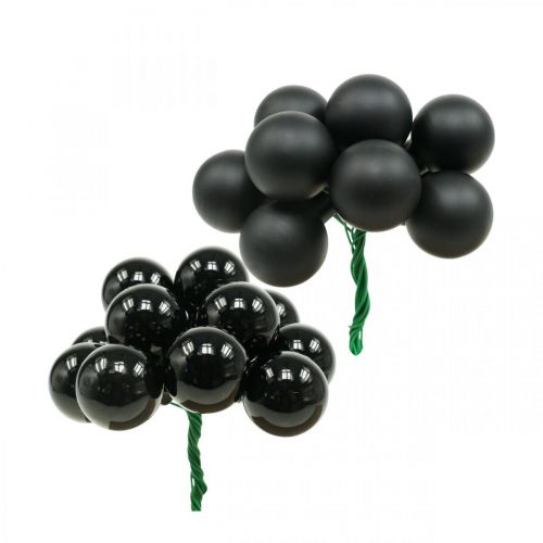 Floristik24 Mini palline di Natale su filo di vetro nero Ø20mm 140p