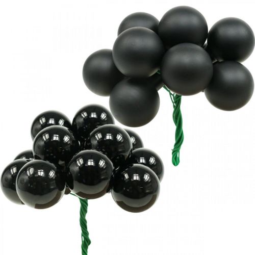 Floristik24 Mini palline di Natale su filo di vetro nero Ø25mm 140p