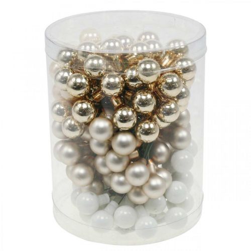 Prodotto Mini palline di Natale su filo oro, crema Ø1,5cm 140 pz