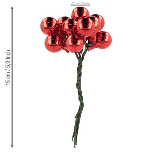 Prodotto Bacche a specchio rosso opaco, lucido Ø1,5cm 140 pezzi