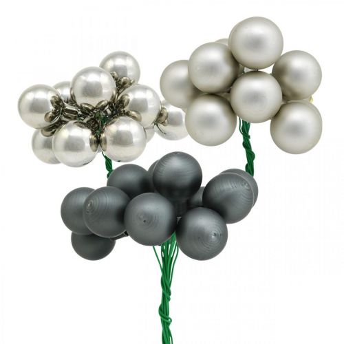 Mini palline di Natale antracite, bacche specchiate argento Ø20mm 140 pezzi