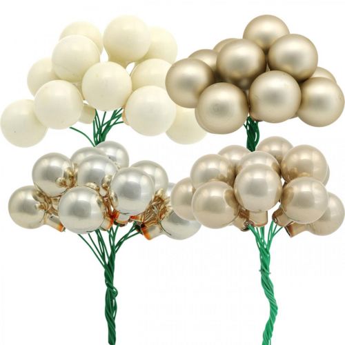 Floristik24 Mini pallina di Natale crema, bacche beige specchiate Ø20mm 140 pz