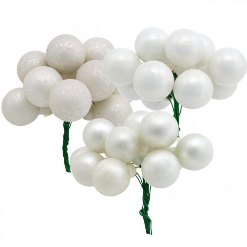Floristik24 Mini palline di Natale bacche specchiate assortite marmorizzate bianche Ø25mm 140 pz