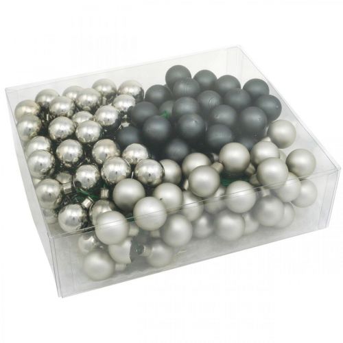 Prodotto Mini palline di Natale argento, bacche specchiate antracite Ø25mm 140 pezzi