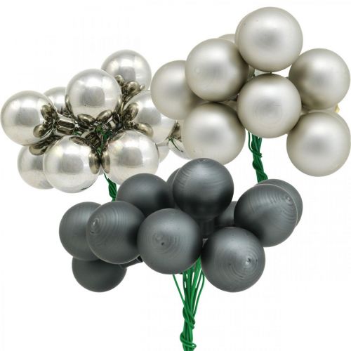 Prodotto Mini palline di Natale argento, bacche specchiate antracite Ø25mm 140 pezzi
