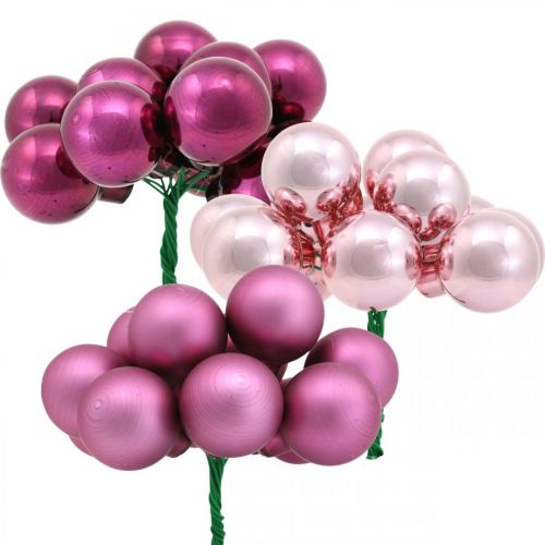 Floristik24 Mini pallina di Natale specchio bacca rosa bacca vetro Ø25mm 140p