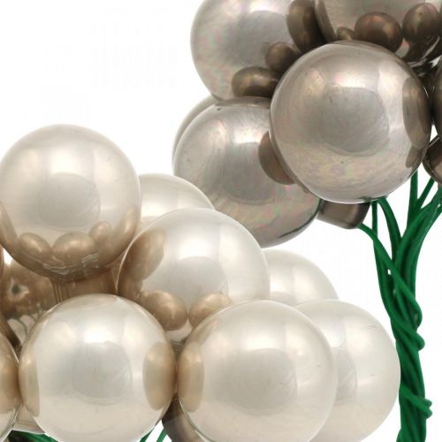 Floristik24 Mini pallina di Natale crema, vetro bacche specchio grigio Ø20mm 140p