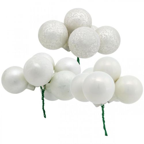 Floristik24 Mini palla di Natale specchio bianco bacche vetro Ø40mm mix 32pz