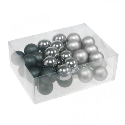 Prodotto Mini palline di Natale argento, vetro antracite Ø40mm mix 32 pz