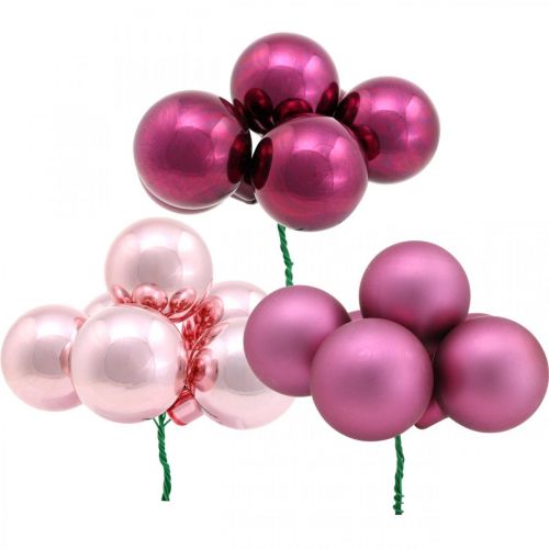 Floristik24 Mini pallina di Natale bacche rosa specchiate vetro Ø40mm mix 32pz