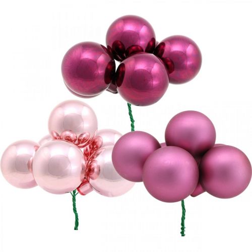 Floristik24 Mini palla di Natale rosa specchio bacche vetro Ø40mm mix 32pz