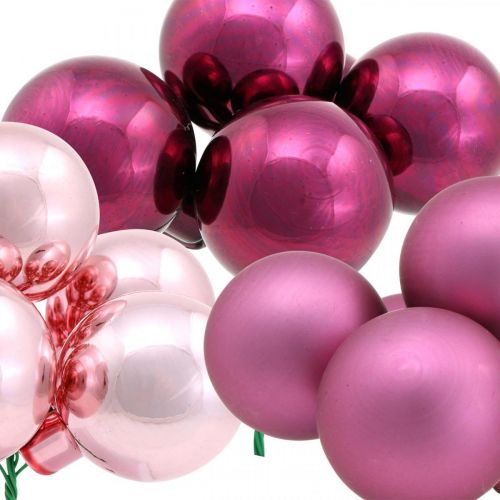 Floristik24 Mini pallina di Natale bacche rosa specchiate vetro Ø40mm mix 32pz