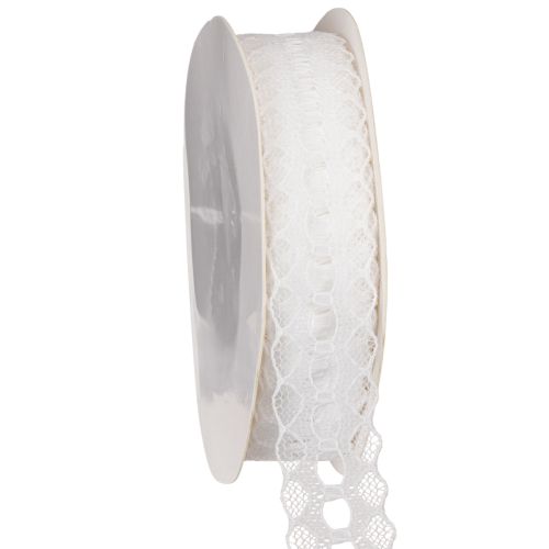 Nastro decorativo con pizzo, in cotone, con bordo fine, in rotolo, largo 25 mm, lungo 10 m.