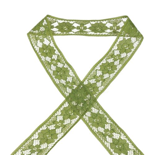 Floristik24 Nastro in pizzo verde 25 mm nastro decorativo con motivo floreale in pizzo 15 m