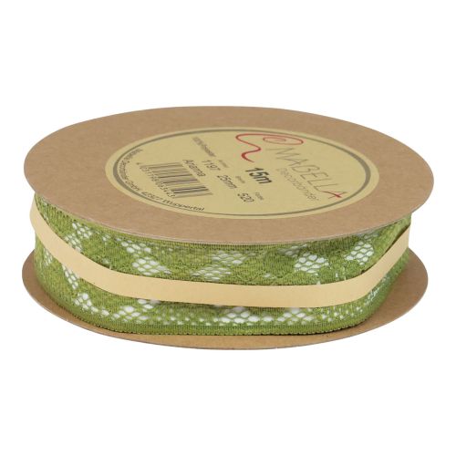 Floristik24 Nastro in pizzo verde 25 mm nastro decorativo con motivo floreale in pizzo 15 m