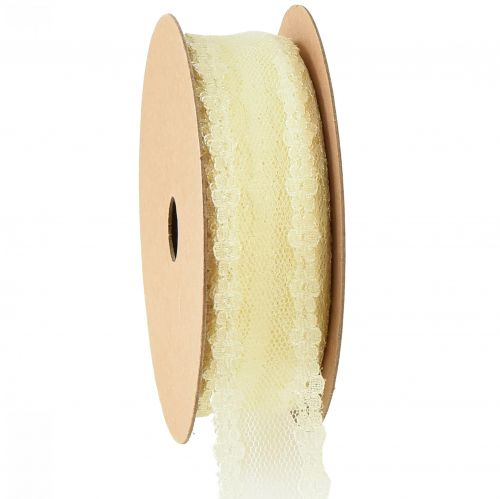 Floristik24 Nastro di pizzo nastro nuziale nastro decorativo pizzo giallo 20mm 20m