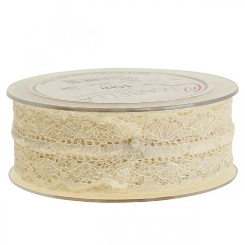 Prodotto Nastro in pizzo con bordo in pizzo, nastro decorativo in pizzo crema 25 mm 15 m