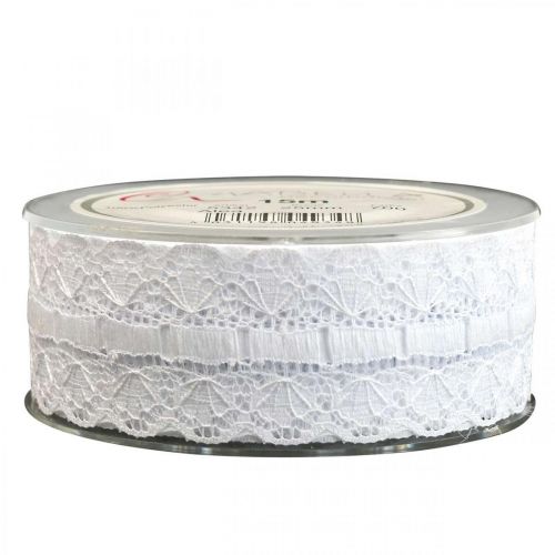 Prodotto Nastro in pizzo con bordo in pizzo, nastro decorativo in pizzo bianco 25 mm 15 m