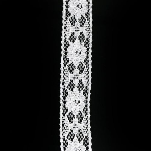 Floristik24 Nastro di pizzo bianco, decorazione di nozze, motivo floreale a nastro decorativo L25mm L15m