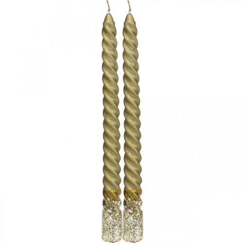 Candele coniche candele attorcigliate candele a spirale oro 24 cm 2 pezzi
