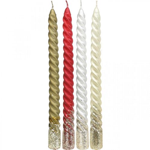 Floristik24 Candele coniche Candele intrecciate 24 cm 2 pezzi Colori diversi