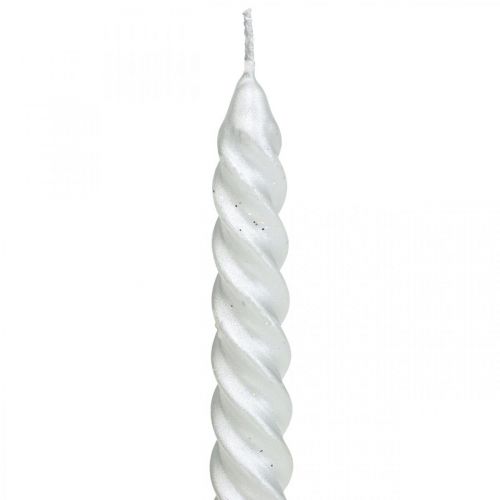 Floristik24 Candele coniche candele attorcigliate candele a spirale argento 24 cm 2 pezzi