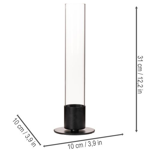 Portacandele affusolato con cilindro in vetro. Semplice e intramontabile. 31 cm | Floristik24.it