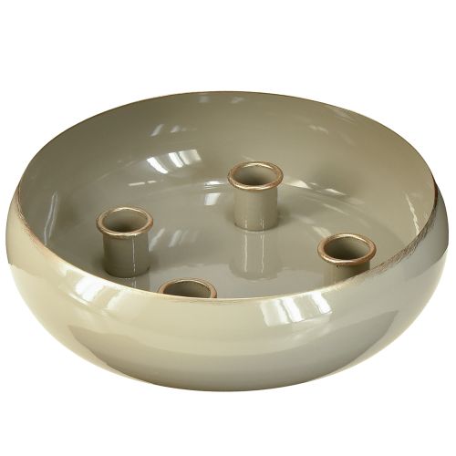 Portacandele 4 candele ciotola metallo grigio oro 22,5cm