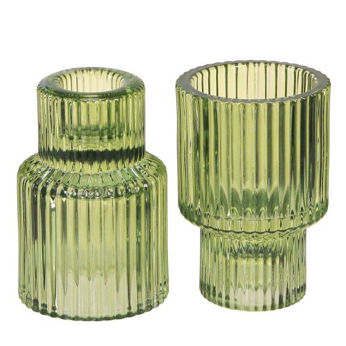 Portacandele a bastone portacandele in vetro verde H8cm 4 pz