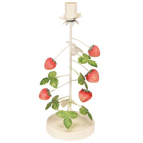 Portacandele in metallo decorazione fragola crema rotondo H26cm