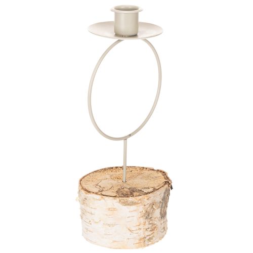 Portacandele con base in legno di betulla e anello in metallo, 20 cm