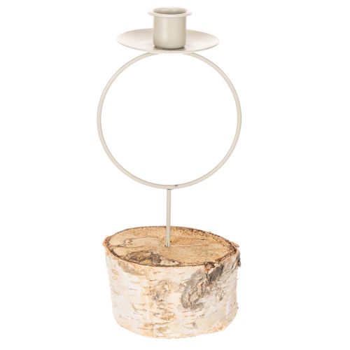 Portacandele con base in legno di betulla e anello in metallo, 20 cm | Floristik24.it