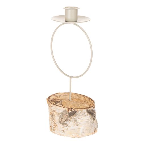 Portacandele con base in legno di betulla e anello in metallo, 20 cm | Floristik24.it