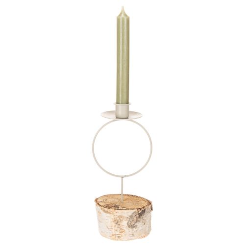Portacandele con base in legno di betulla e anello in metallo, 20 cm | Floristik24.it
