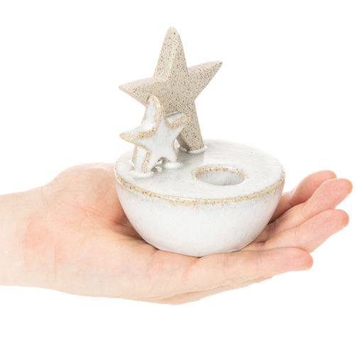 Portacandele a forma di stella in ceramica, decorazione natalizia, 11 cm, 2 pezzi | Floristik24.it