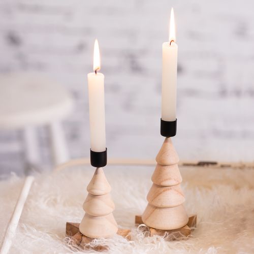 Portacandele decorazione albero di Natale in legno naturale H13cm 4 pezzi
