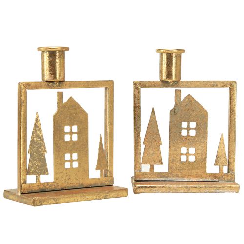 Prodotto Portacandele a stelo Casa natalizia aspetto oro antico 10×6×14 cm 2pz