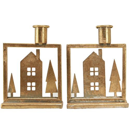 Prodotto Portacandele a stelo Casa natalizia aspetto oro antico 10×6×14 cm 2pz