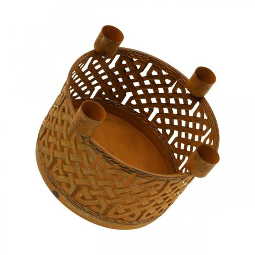 Floristik24 Portacandele in metallo decorativo cestino in metallo ruggine Ø16,5cm H12,5cm