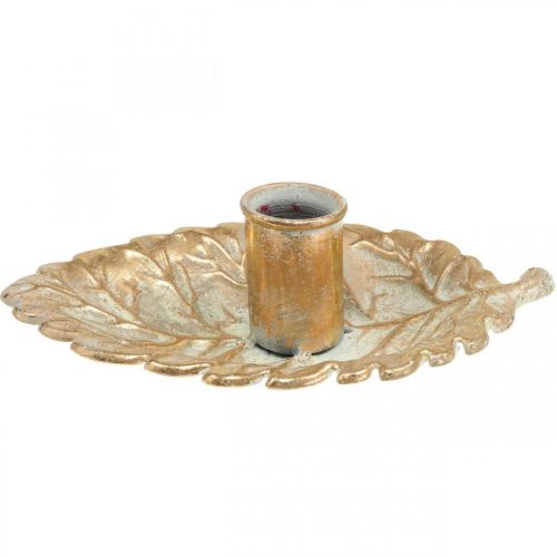 Floristik24 Piatto Candeliere Fogliame Dorato 16.5x10.5x5cm