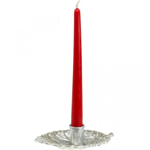 Floristik24 Piatto candeliere foglia argento 16,5x10,5x5cm