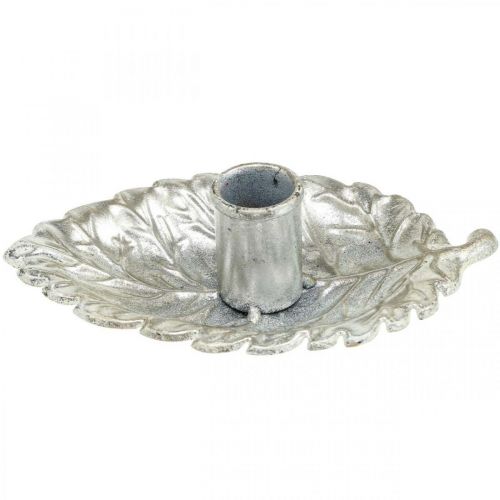 Floristik24 Piatto candeliere foglia argento 16,5x10,5x5cm