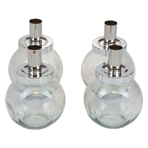 Portacandele a bastone candeliere vetro metallo argento Ø10,5 cm 4 pezzi