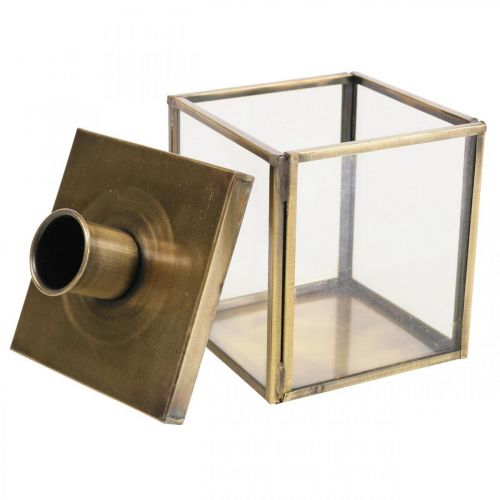 Floristik24 Candeliere in metallo artistico vetro vintage cubo ottone 7,5 cm