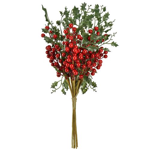 Prodotto Ramo di agrifoglio natalizio con bacche di Ilex artificiale 45cm 6 pezzi