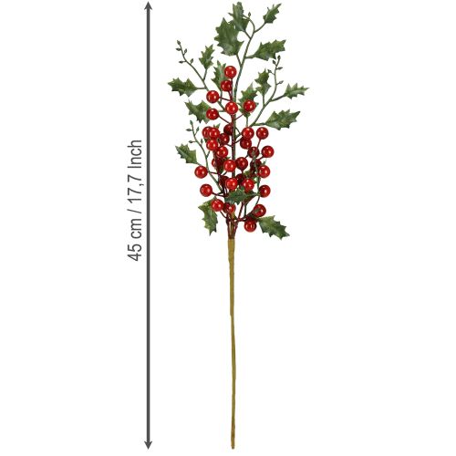 Prodotto Ramo di agrifoglio natalizio con bacche di Ilex artificiale 45cm 6 pezzi